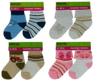 1563 Kojenecké ponožky vzor., 2 páry, 6-12 měsíců